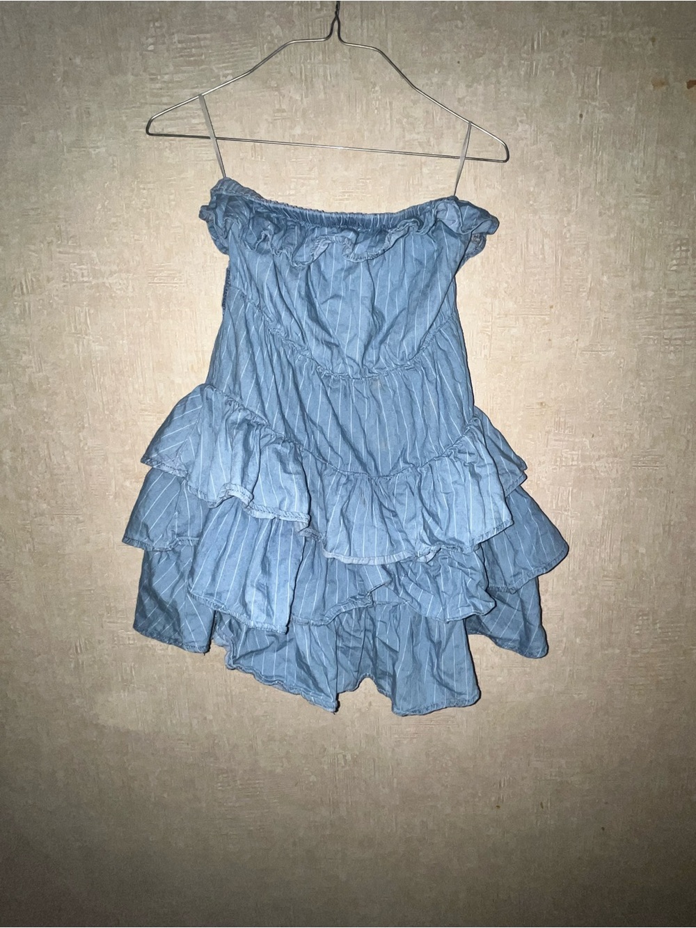 Womens Light Blue Tiered Ruffle mini dress sleeveless